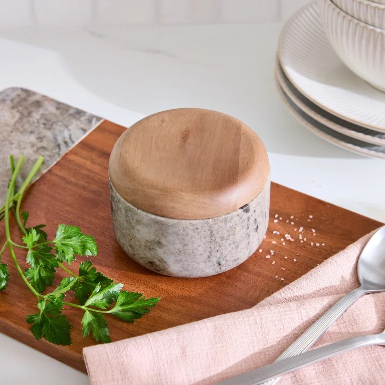 Better Homes & Gardens Marble Base Salt Cellar with Acacia Wood Lid | Walmart (US)