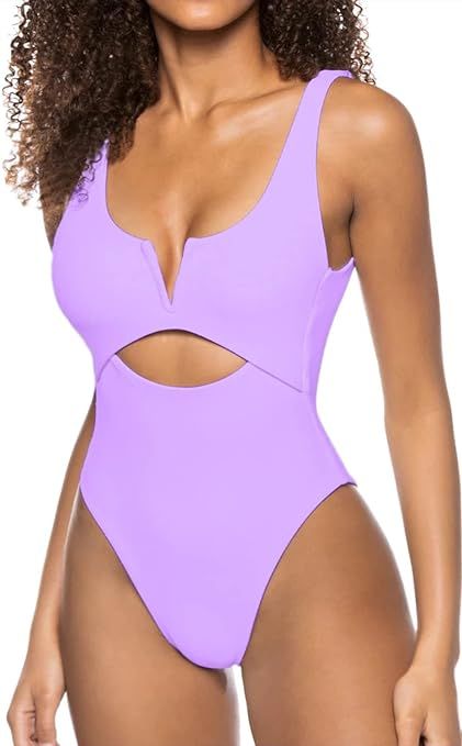 Meyeeka Womens One Piece Swimsuits Tummy Control Bathing Suit for Women Push Up Swimwear V Neck H... | Amazon (US)