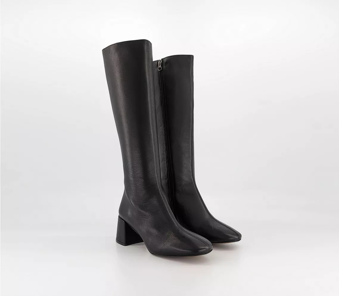 Office
								Kaya Block Heel Knee Boots
								Black Leather | OFFICE London (UK)
