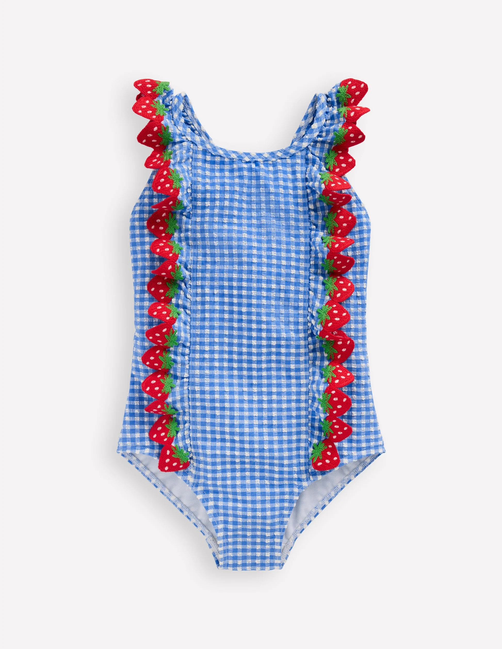 Flutter Trim Swimsuit-Glacier Blue Gingham | Boden (US)