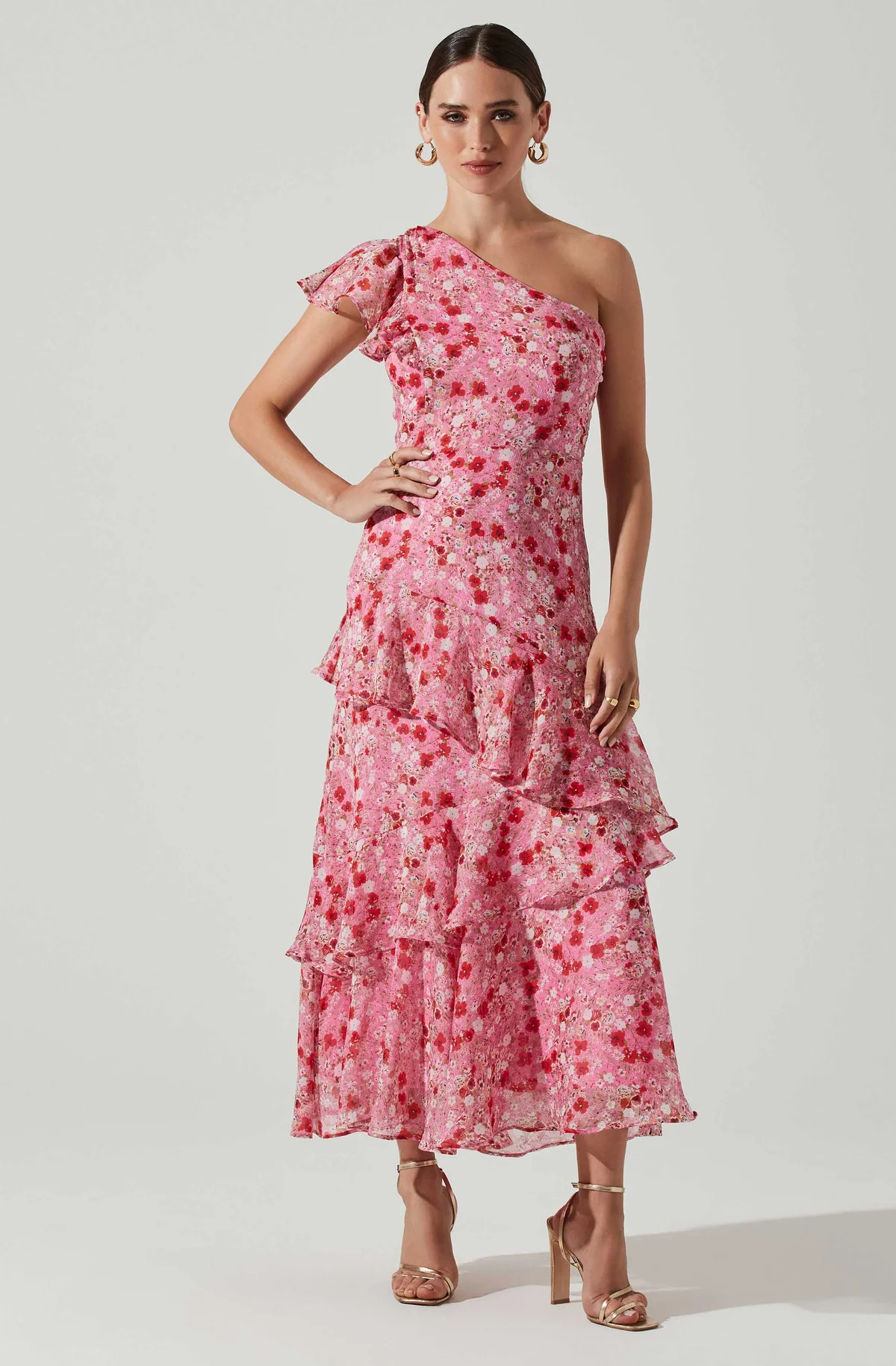 Victoriana One Shoulder Floral Midi Dress | ASTR The Label (US)