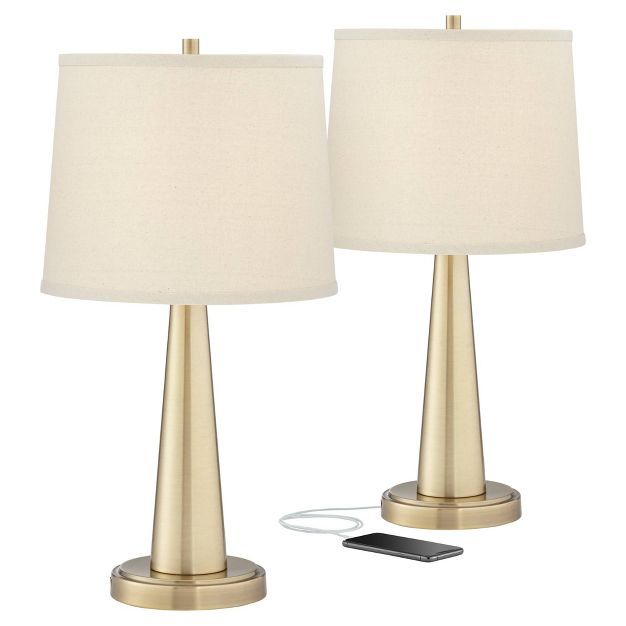360 Lighting Modern Table Lamps 25" High Set of 2 with Hotel Style USB Charging Port Brass Beige ... | Target