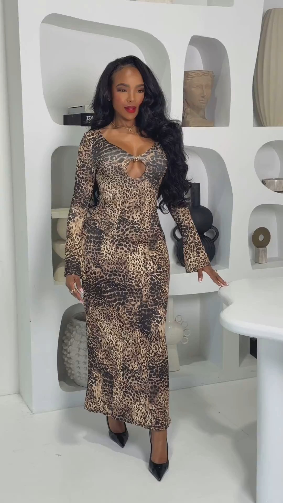 ✨ Bold Leopard, Effortlessly Elevated
This leopard print maxi dress is the ultimate statement piece. The flattering cutout detail and flowing silhouette create a confident, feminine look that feels both bold and timeless. Styled with pointed-toe heels to keep it sleek and polished.

Perfect for date nights, dinner parties, vacation evenings, and special occasions.

Tap to get details and shop the full look instantly.

📏 Sizing: Dress (Small) • Heels (TTS)  
Measurements: 5'4" • 138 lbs • 34D • 27” waist • 40” hips

Leopard print dress, statement maxi dress, bold evening outfit, chic animal print look, elevated night out style, flattering long sleeve dress.

Follow me on Instagram and YouTube @kirasfashionfinds