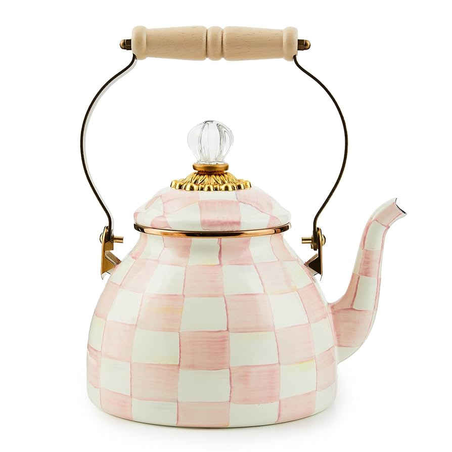 MACKENZIE-CHILDS Enamel Tea Kettle, Stylish Tea Kettle for Stovetop, Pink-and-White Rosy Check, 2... | Amazon (US)