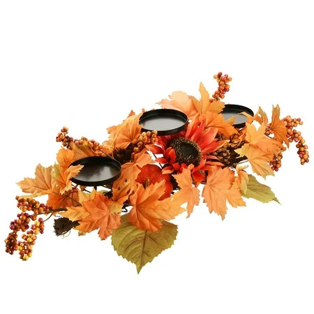 National Tree Company Artificial Fall Centerpiece Three Candle Holders Decorated with Sunflower Bloo | Walmart (US)