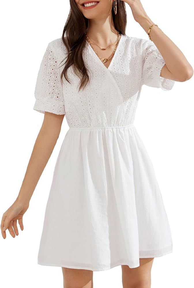 GRACE KARIN Women's 2024 Summer Dresses Wrap V Neck Puff Sleeve Elastic Waist Casual A Line Weddi... | Amazon (US)