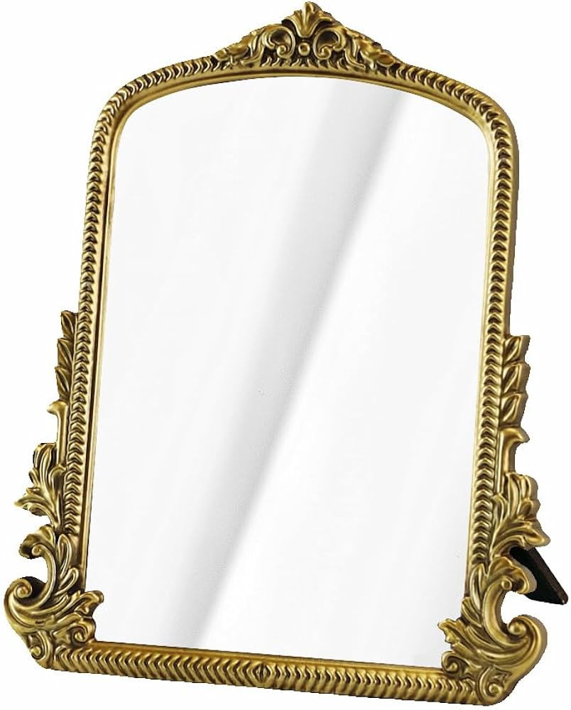 Vintage Vanity Mirror with Antique Gold Resin Frame - 11.8" x 9.6" Handcrafted Tabletop or Wall-M... | Amazon (US)
