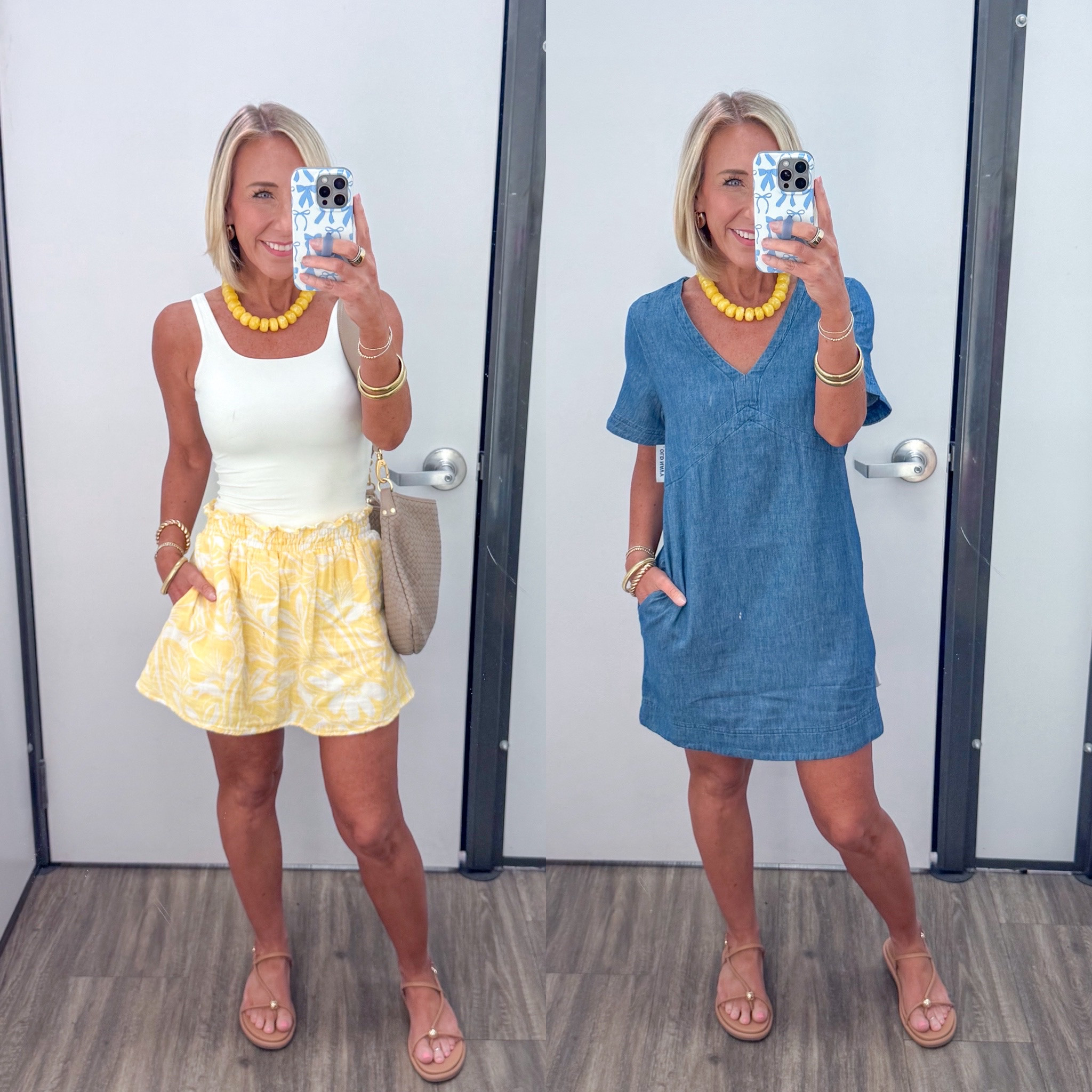 Old Navy - in store try-on * Crinkle Gauze Ruffle Waist Mini Skort - size XS. 4 colors. * White tank - size XS. Short-Sleeve Denim Mini Shift Dress - size XS. 4 colors.

#LTKSaleAlert #LTKOver40 #LTKSeasonal