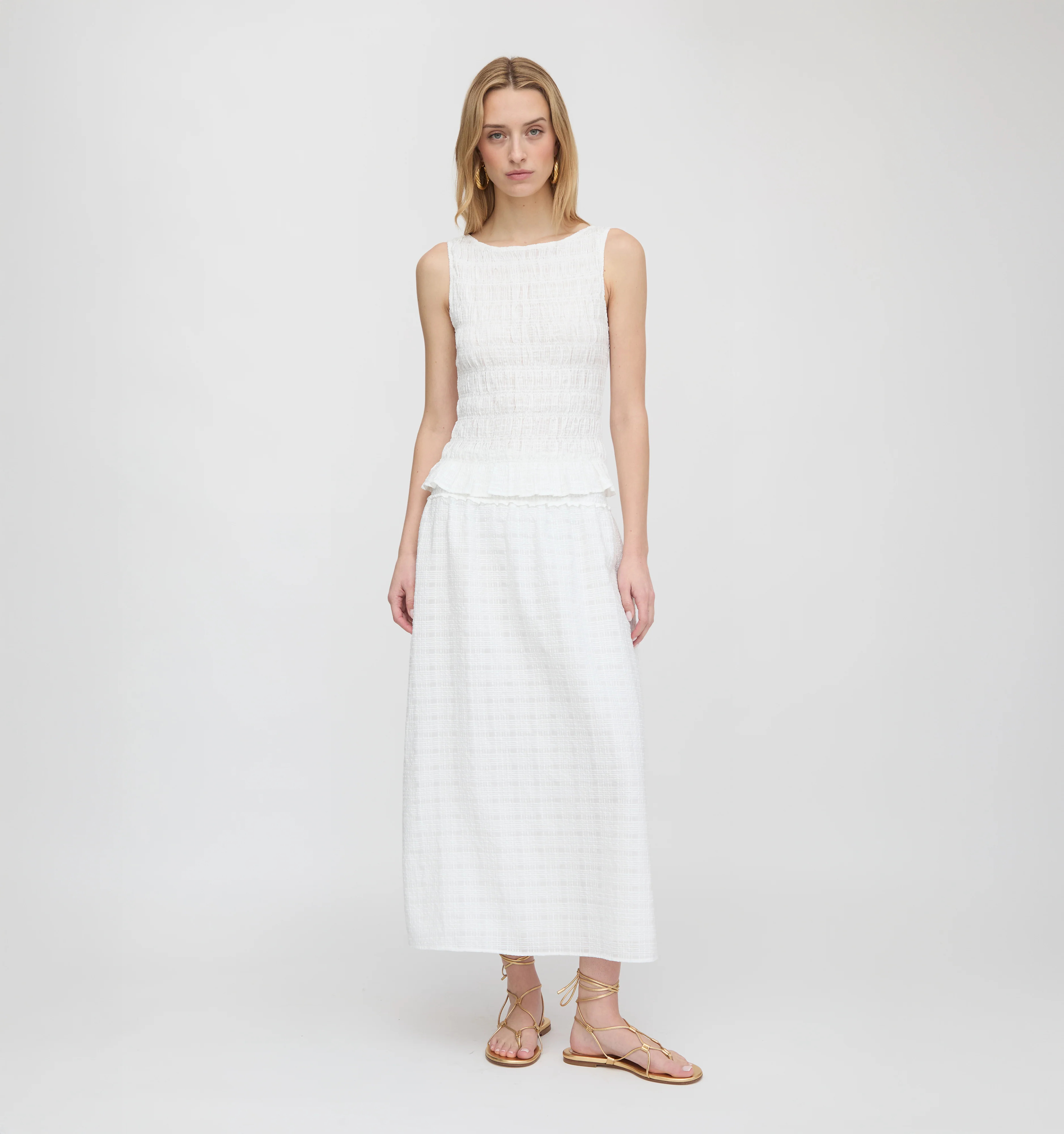 The Delphine Nap Skirt - White Crinkle Check | Hill House Home US
