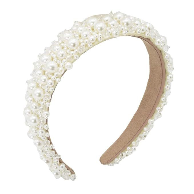Amazon.com : MHDGG Pearl Headbands for Women White Bling Faux Pearl Rhinestones Hairbands Bridal ... | Amazon (US)