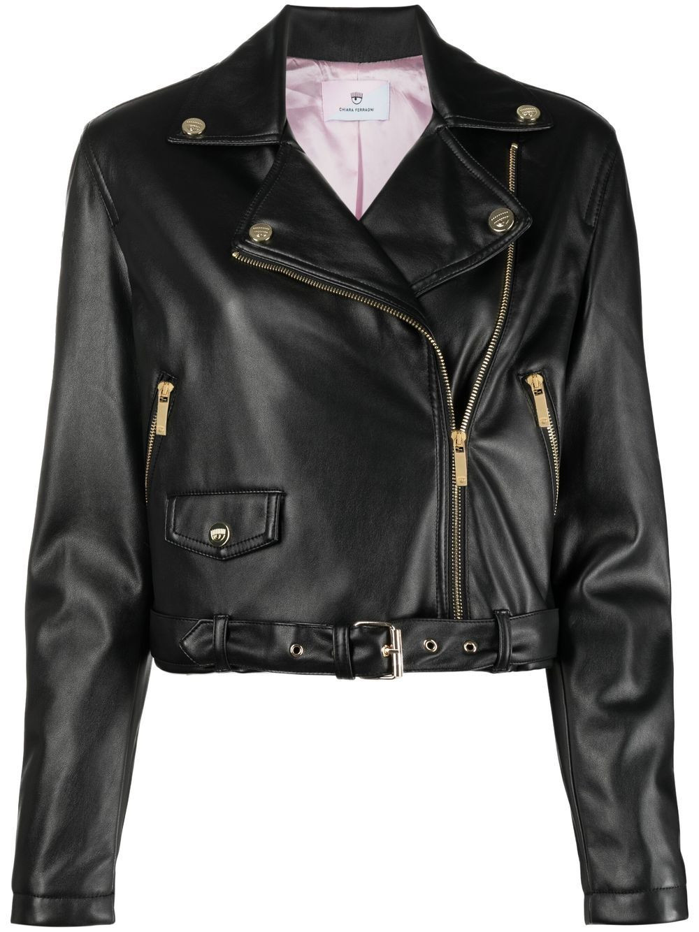 Chiara Ferragni zip-up faux leather biker jacket - Black | Farfetch Global
