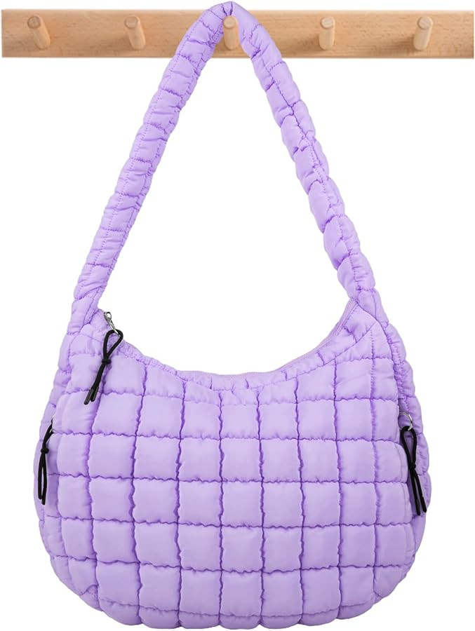 Quilted Puffer Tote Bag Puffy Crossbody Shoulder Bag with Zipper, Nylon Hobo Handbag Travel Carry... | Amazon (US)