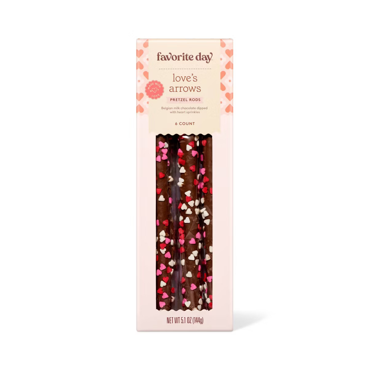 Valentine's Pretzel Rods Dipped in Belgian Milk Chocolate with Heart Quins - 4.4oz - Favorite Day... | Target