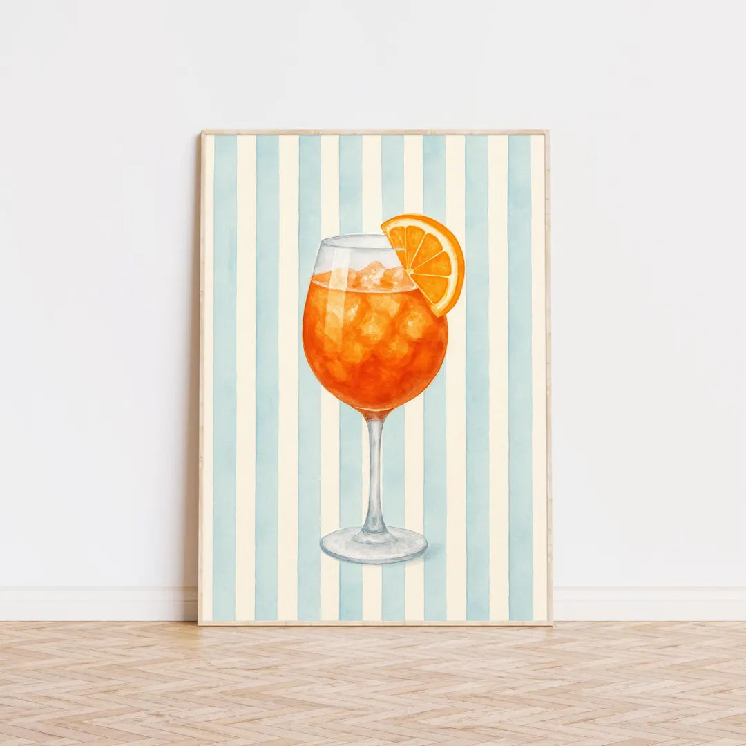 Aperol Spritz Print, Cocktail Wall Art, Bar Cart Art, Striped Wall Art, Coastal Bar Prints, Aesth... | Etsy (US)