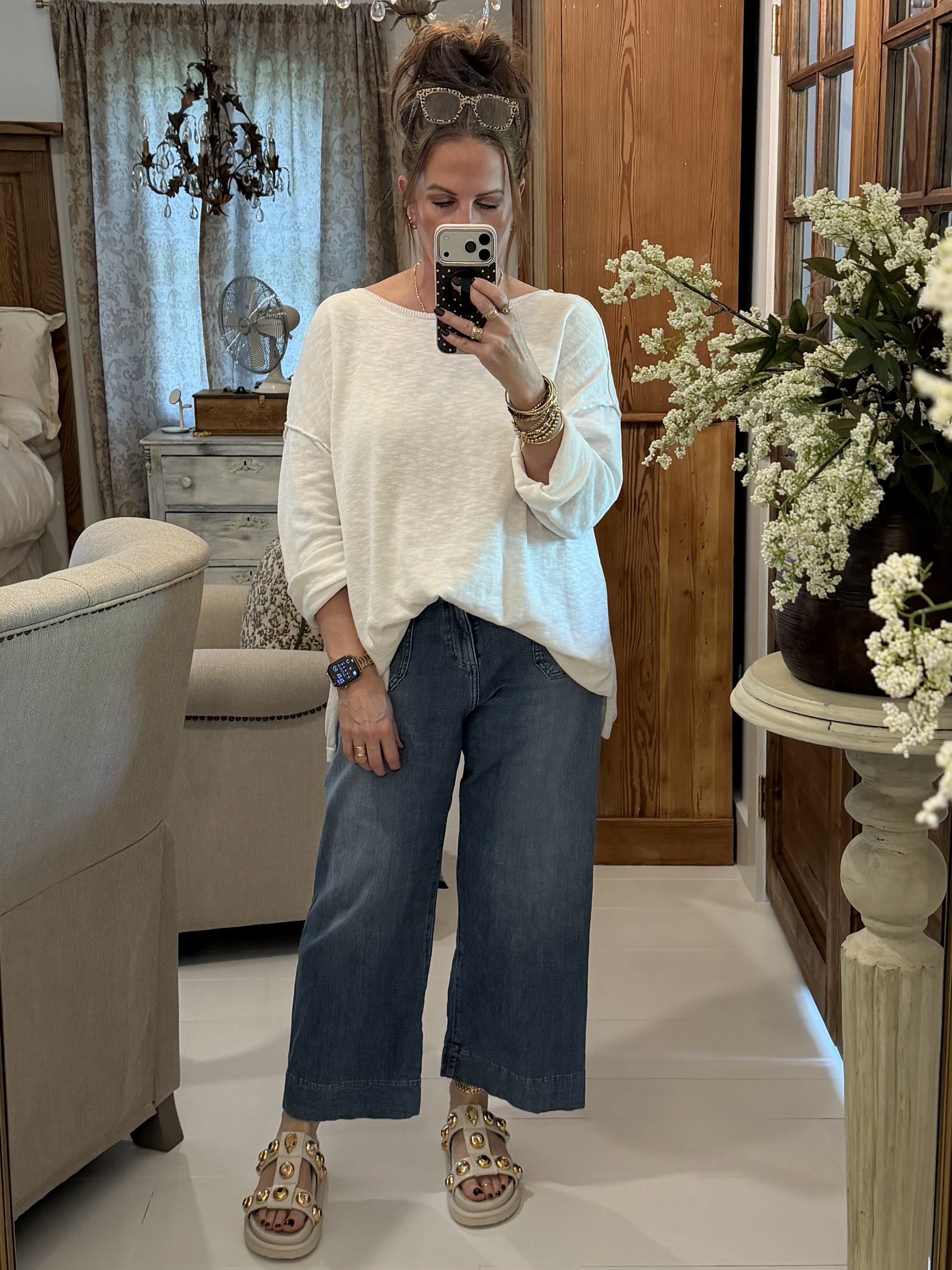 My outfit of the day includes this incredibly soft shirt from Amazon. I actually just bought the same one in short sleeves in a couple different colors for Summer. I paired it with these cozy pants from Kohls and my flashy platform sandals from DSW.  

 #LTKootd #LTKSeasonal #LTKMidsize