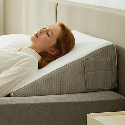 Bedluxe Wedge Pillow, 8 inch Bed Wedge Pillow for Headboard, Pillow Wedge for Acid Reflux Relief, Sleeping, After Surgery, Snoring, Gerd, Triangle Pillow Wedge - Cooling Memory Foam Top, White/Grey | Amazon (US)