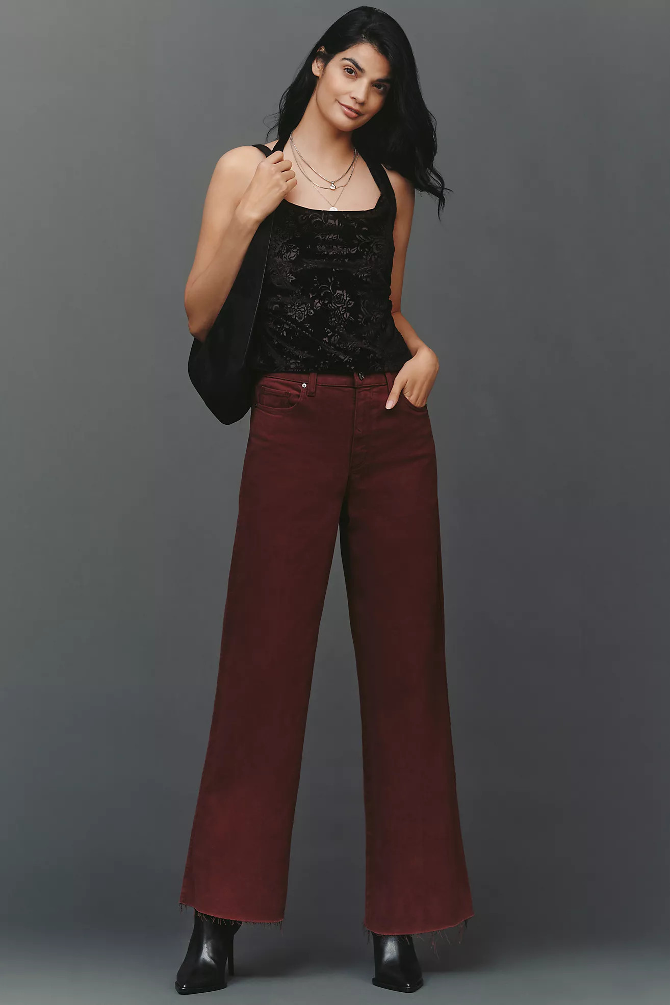 PAIGE Anessa High-Rise Wide-Leg Raw-Hem Jeans | Anthropologie (US)