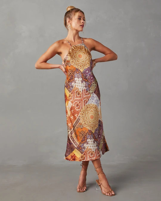 Golden Summer Dream Satin Midi Dress | VICI