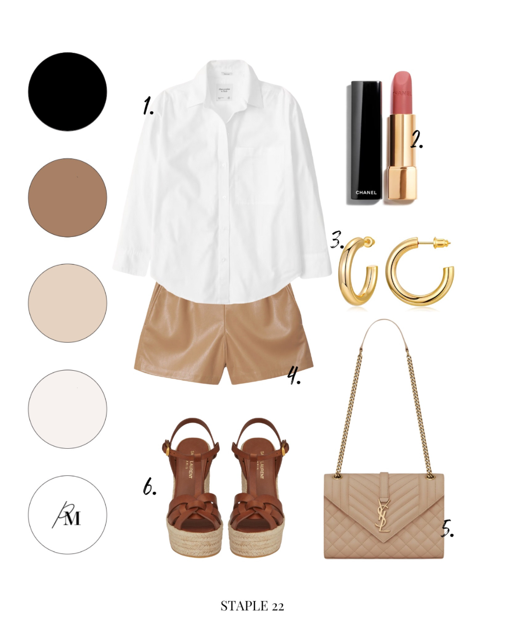 oversized poplin button down
anine bing leather short 
espadrille wedge 
gold hoop earring 
ysl handbag 


#LTKSeasonal #LTKstyletip #LTKFind