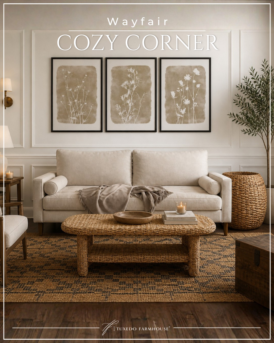 Understated, warm, and effortlessly inviting 🤍

This cozy corner is grounded in soft neutrals and natural texture—layered in a way that feels both relaxed and refined. From the woven coffee table to the tailored upholstery and subtle pattern underfoot, each element contributes to a space that feels calm, balanced, and thoughtfully composed. 

 #LTKSeasonal #LTKHome #LTKSaleAlert