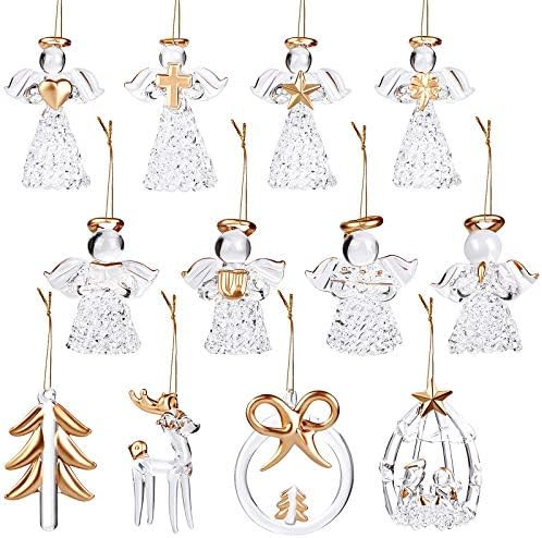 ELCOHO 12 Pieces Glass Angel Ornaments, Hanging Angels Tree Ornaments, Glass Art Prayer Guardian ... | Amazon (US)