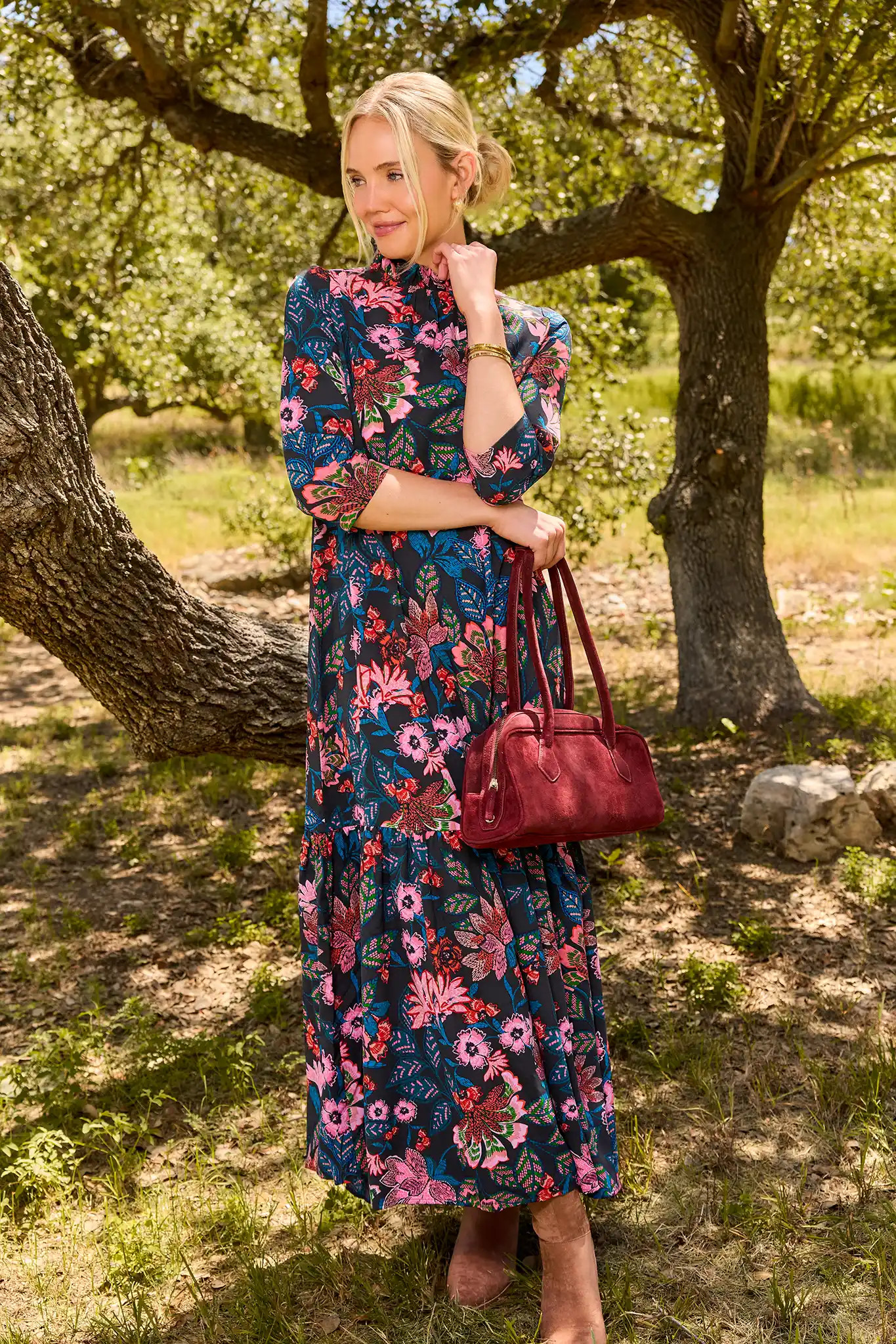 Andrea Navy Floral Printed Maxi Dress | Avara