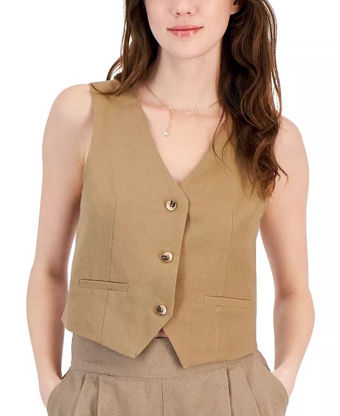 Juniors' Sleeveless Linen Vest | Macy's