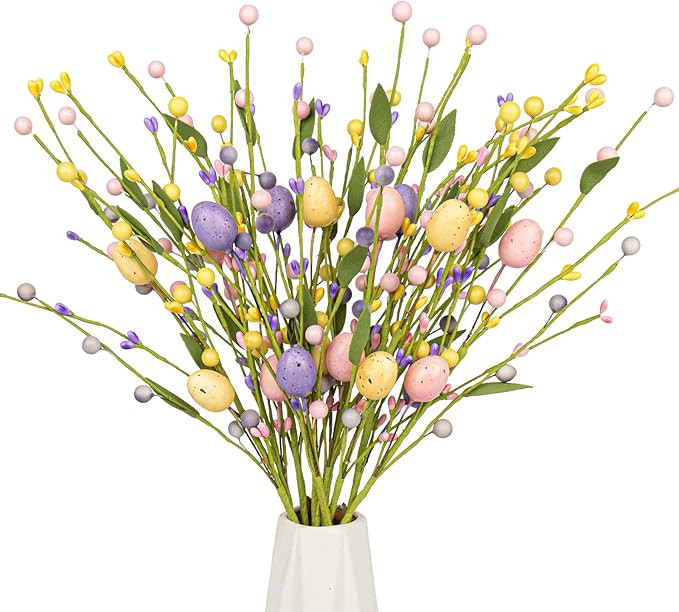 12 PCs Easter Table Flowers17 Inches Eggs Flowers Easter Floral Stems with Colorful Eggs Berry fo... | Amazon (US)