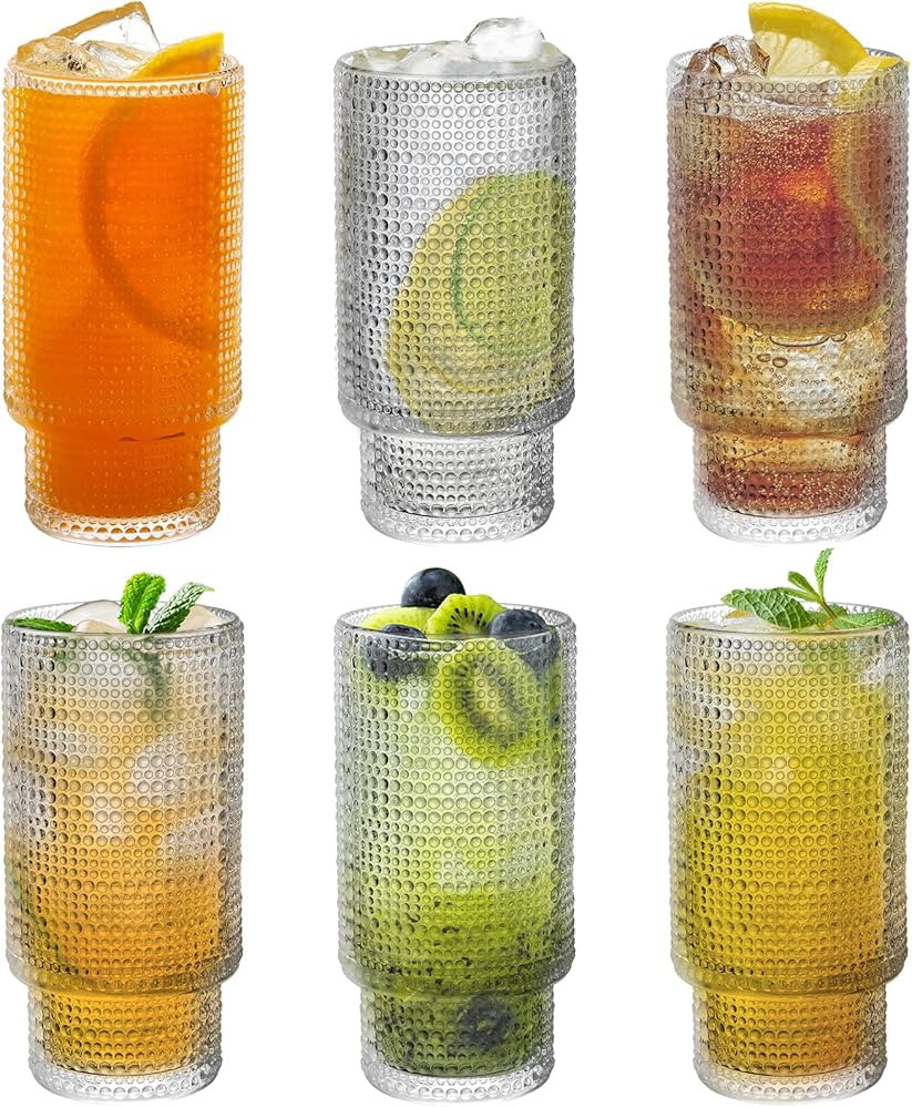 Lawei 6 Pack Hobnail Drinking Glasses, 11 Oz Vintage Highball Glasses Old Fashioned Cocktail Glas... | Amazon (US)