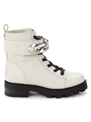 Karl Lagerfeld Paris Maxi Chain &amp; Faux Pearl Leather Ankle Boots on SALE | Saks OFF 5TH | Saks Fifth Avenue OFF 5TH