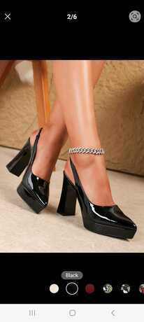 Women's Pointed Toe Black Waterproof Platform Chunky Heel Slingback Pumps, Elegant And Comfortabl... | SHEIN