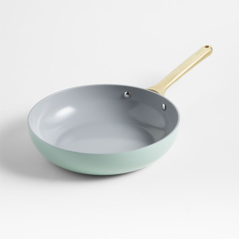Caraway Silt Green Non-Stick Ceramic Fry Pan with Gold Hardware with Gold Hardware + Reviews | Cr... | Crate & Barrel