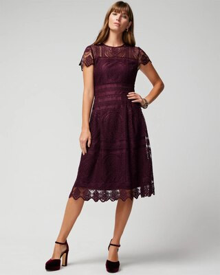 Embroidered Lace Fit-and-Flare Dress | White House Black Market