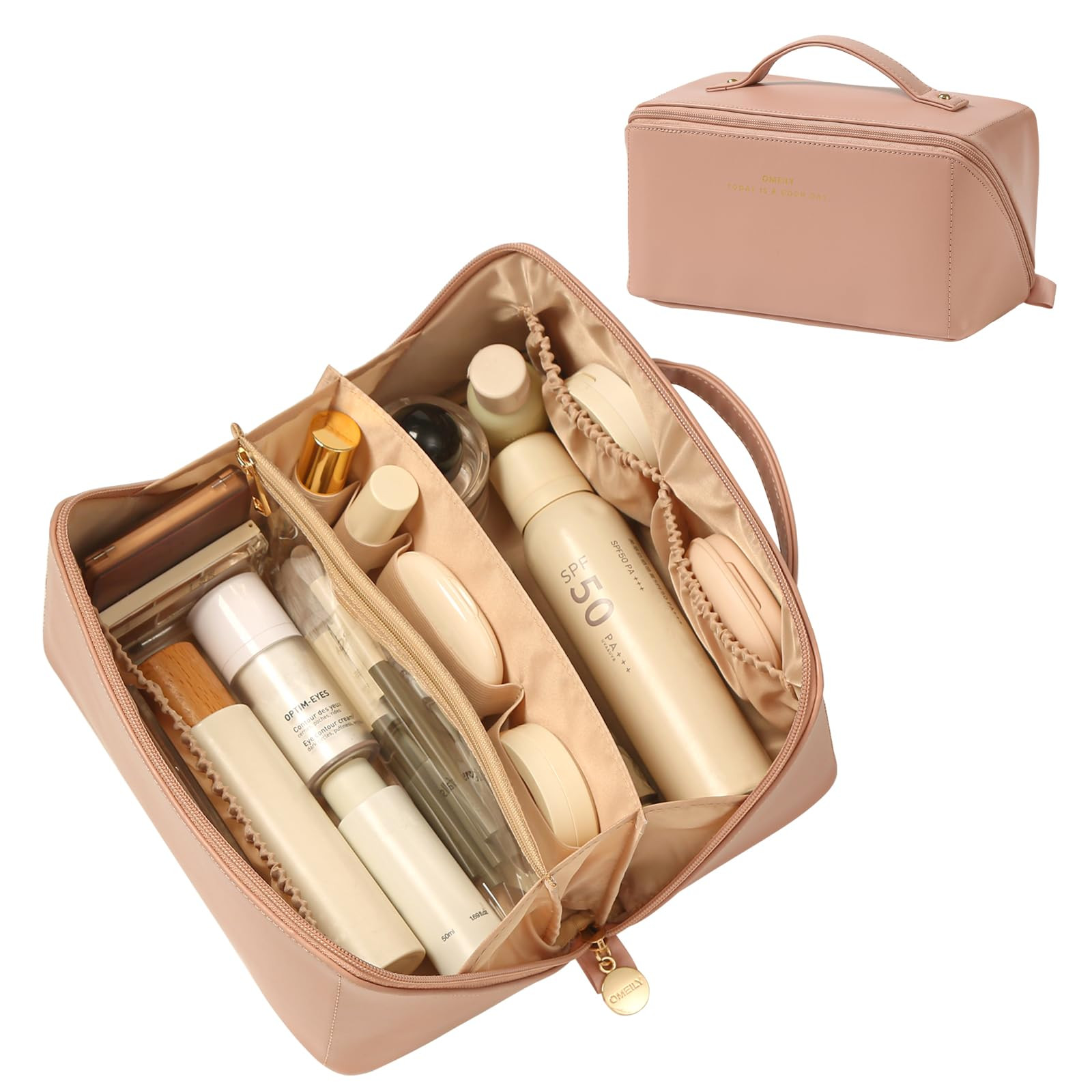 Travel Makeup Bag Toiletry Bag for Women Large Cosmetic Travel Bag Makeup Storage Box Skincare Or... | Amazon (US)
