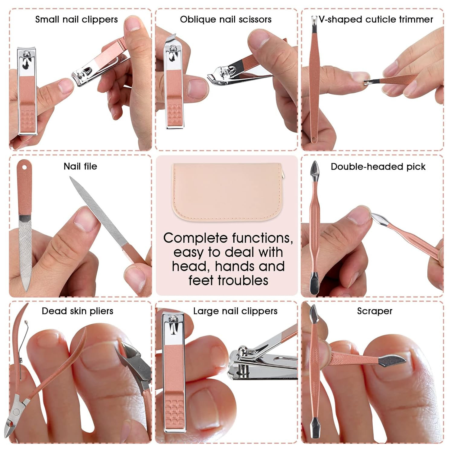 Nail Clippers and Beauty Tool Portable Set, Rose Gold Martensitic Stainless Steel Manicure Set 12... | Amazon (US)