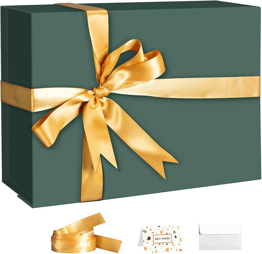 CHARMGIFTBOX Green Gift Boxes with Lids, 11x8x4 Inches Gift Box with Ribbon, Collapsible Gift Box... | Amazon (US)