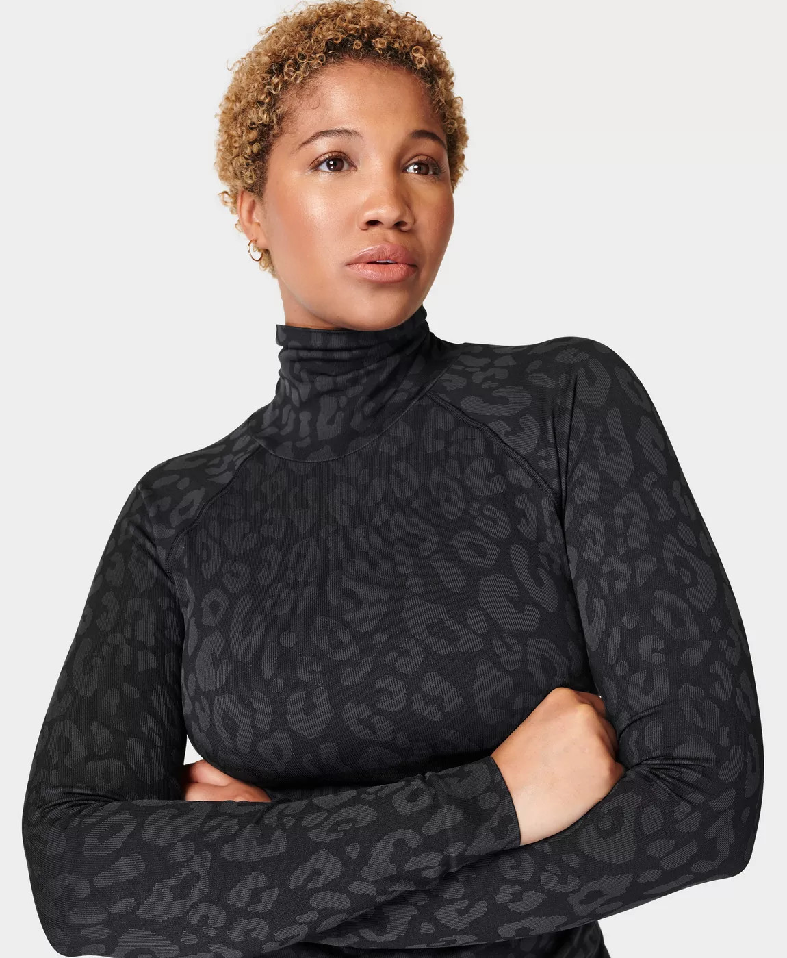 High Neck Leopard Jacquard Base Layer Top | Sweaty Betty UK