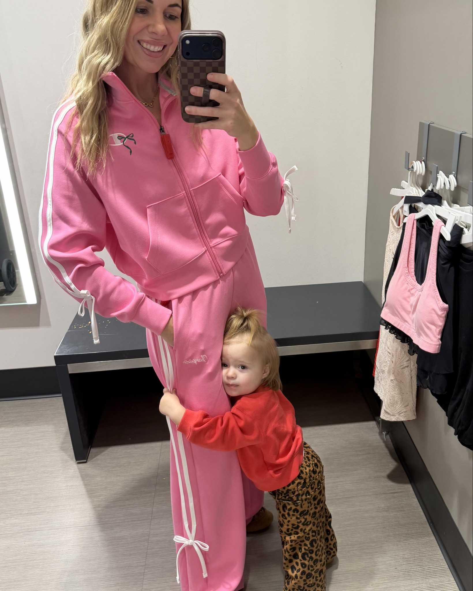 New Target finds with my bestie! 🩷 i bought the pink bow set! I felt like the Champion track set ran roomy and I’m in the XS too and pants. 

#LTKActive