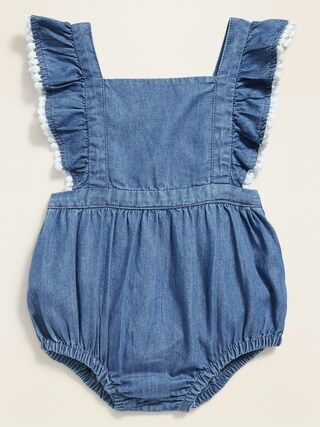 Sleeveless Pom-Pom-Trim Chambray Bubble One-Piece for Baby | Old Navy (US)