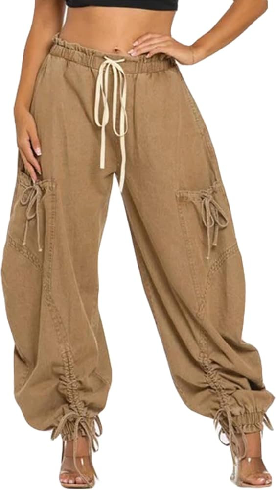 Famnbro Womens Barrel Jeans Baggy Cargo Jogger Y2k Drawstring Bow Jeans Sweatpants Wide Leg Denim... | Amazon (US)