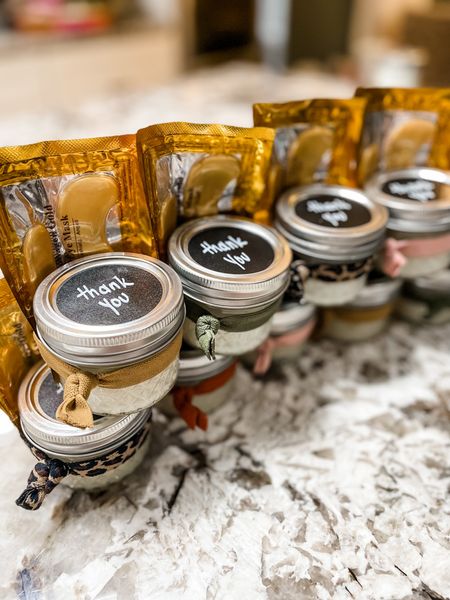 The cutest little party favors! Homemade Sugar Scrub (head to IG for recipe), eye mask and hair tie to tell your guests thank you for coming!

#LTKHoliday #LTKhome #LTKSeasonal
