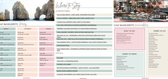 Cabo 3 Day Itinerary  Bachelorette Party  Instant Download  | Etsy | Etsy (US)