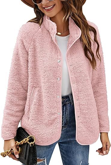 Micoson Women's Long Sleeve Cardigan Coat Lapel Button Down Warm Fuzzy Fleece Jacket Oversized Wi... | Amazon (US)