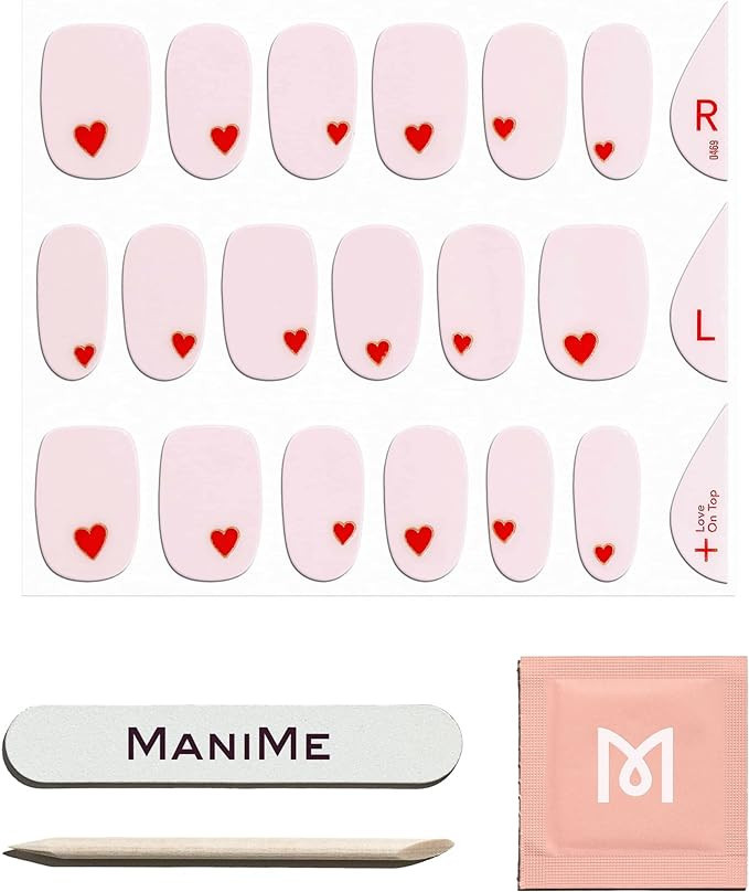 ManiMe Gel Nail Strips (Love on Top) | Semi-Cured Gel Polish Nail Wraps | Valentine's Day Nails |... | Amazon (US)