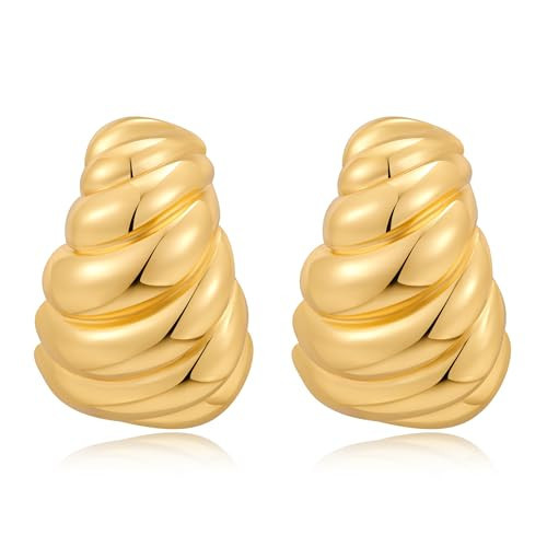GREICHFAN Thick Hoop Earrings Chunky Croissant Earrings Trendy Earrings for Women | Amazon (US)
