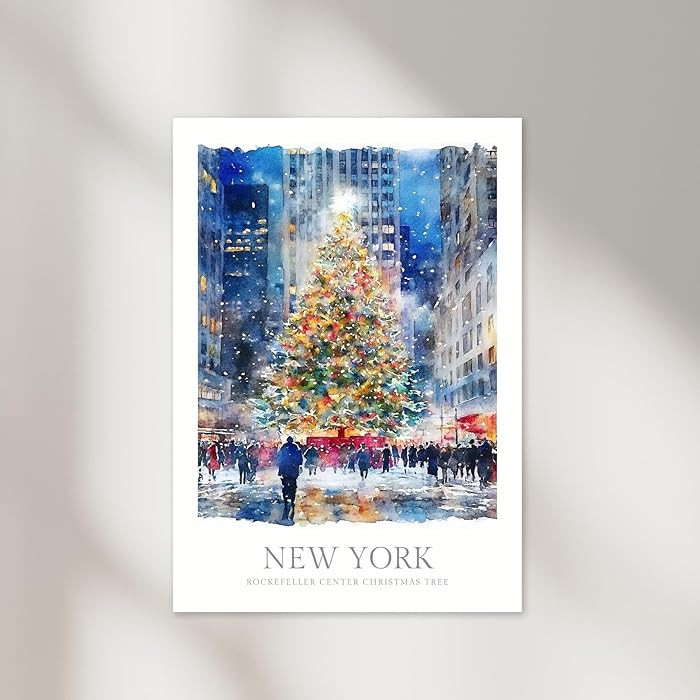 New York Christmas Tree Watercolor Print Poster Wall Decor Home Art New York Print Christmas Tree... | Amazon (US)