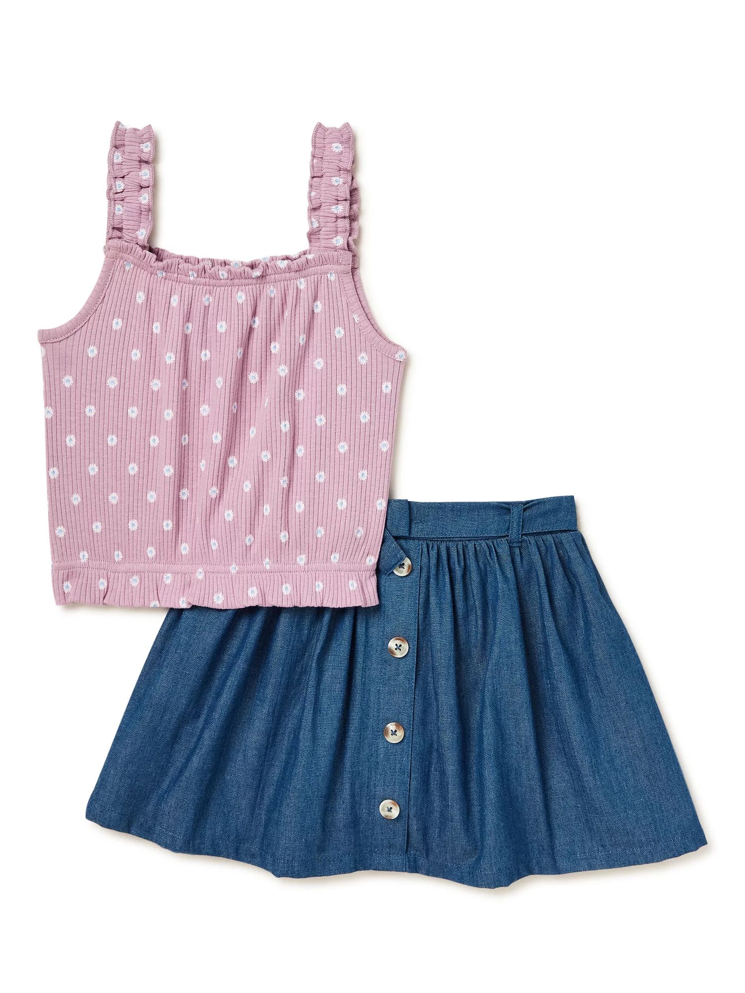 Wonder Nation Baby and Toddler Girls Skirt Set, 2-Piece, Sizes 12M-5T - Walmart.com | Walmart (US)