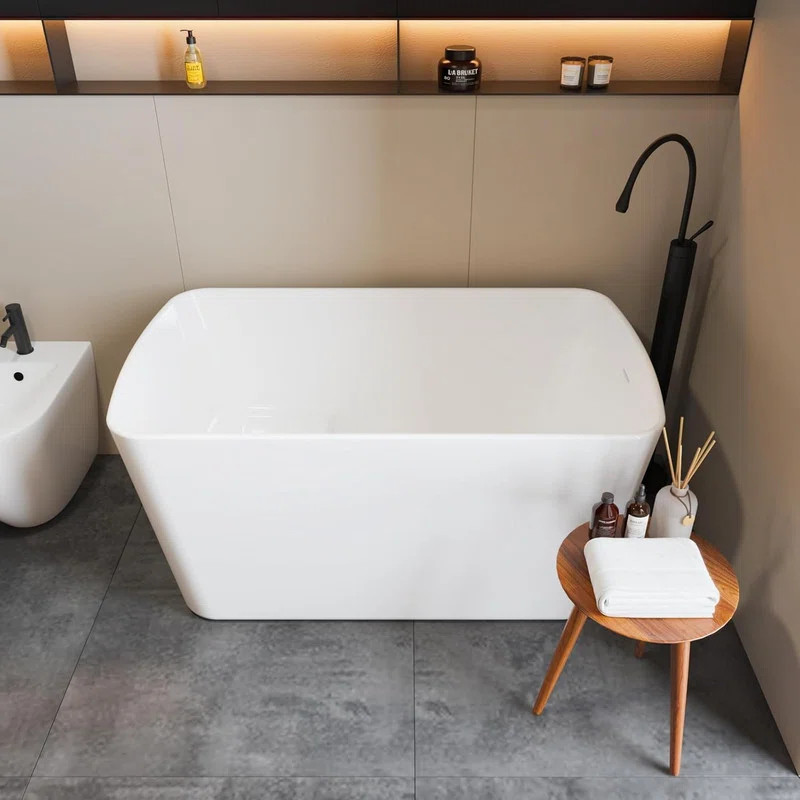 49" Acrylic Japanese Soaking Tub, Square Freestanding Bathtub with Seat & Toe-Tap Drain, cUPC PHO... | Wayfair North America