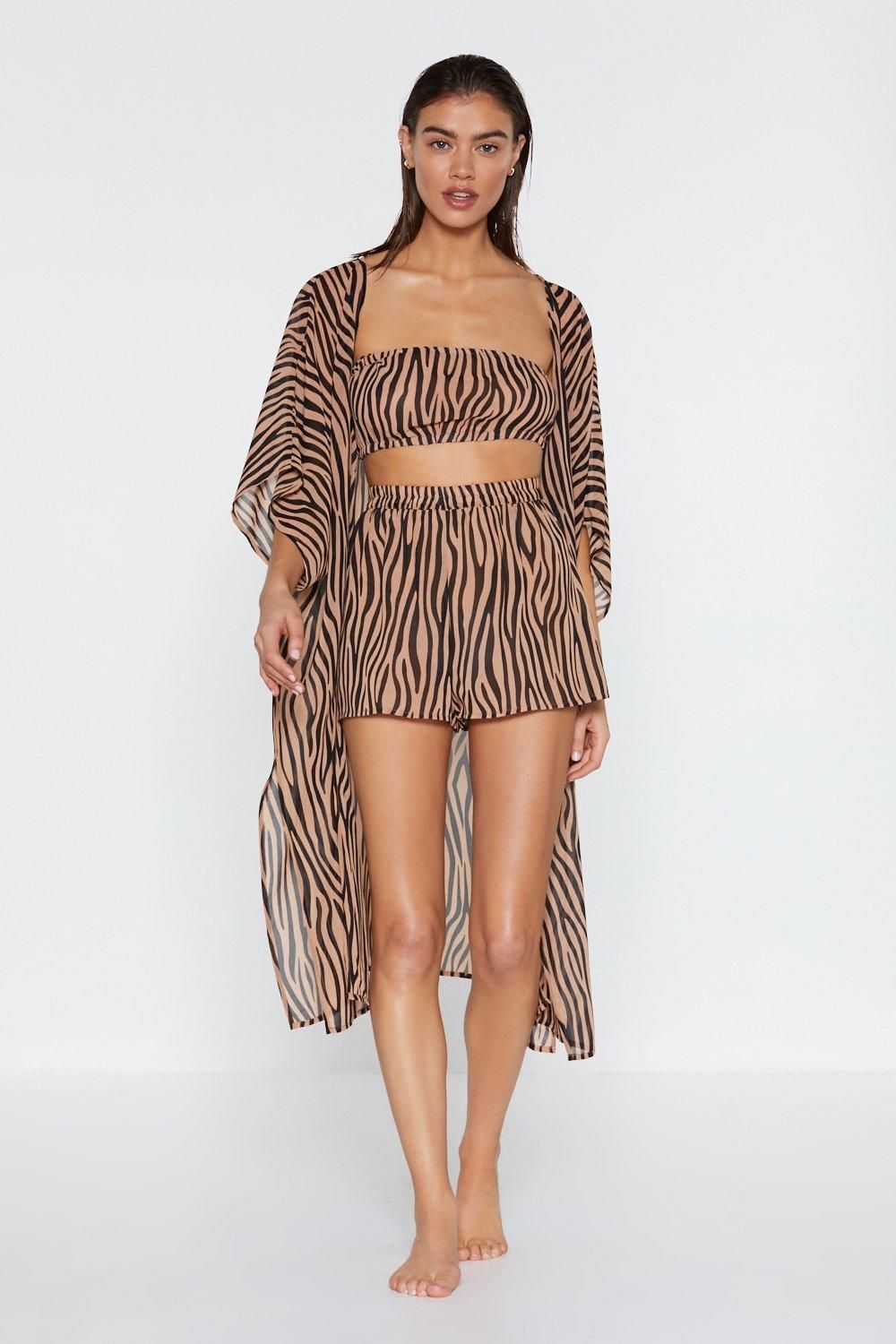 It's Not All Black and White Zebra Kimono Top and Shorts | Nasty Gal (US)