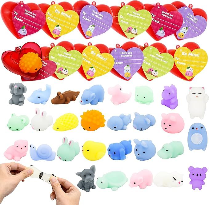 JOYIN 28 Mochi Squishy Toys Filled Hearts and Valentine Cards for Kids Valentine Classroom Exchan... | Amazon (US)